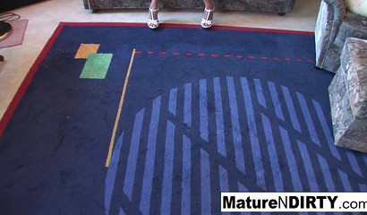 Grandma with glasses masturbates and sucks cock