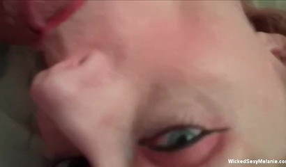 Mature blonde sucking cocks in a threesome POV