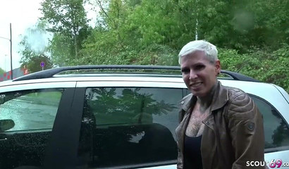 Inked MILF German Scout cumming during butt sex