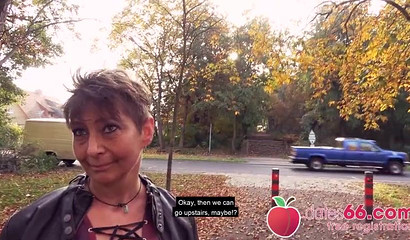 Mature slut with a pierced clit fucked outdoors