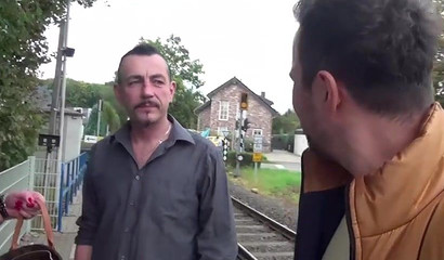 Two men picked up a slut from the street for a threesome