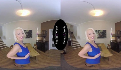 Blonde milf with huge tits rides you in VR