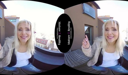 Kathy Anderson with natural tits rides cock in VR