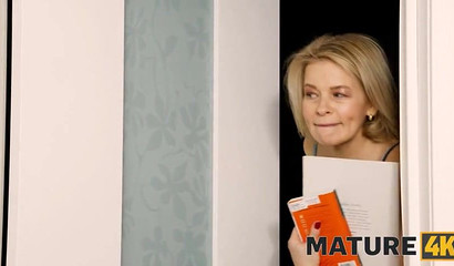 Horny guy convinces mature tutor to take care of his stiff boner