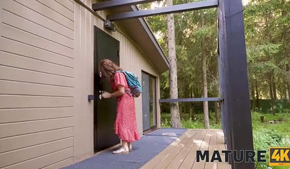 Old milf finds a thick wood in the forest