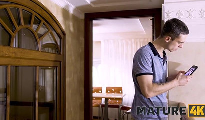 Mature milf in red bra takes her stepson's pistol