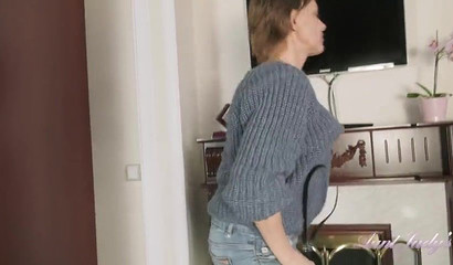 Impressive 53yo Blonde Mrs. Gerda Shows Off Hairy Pussy