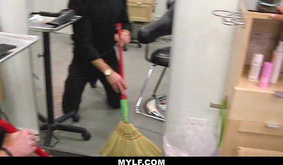 Passionate milf with blonde hair sucks off her colleague